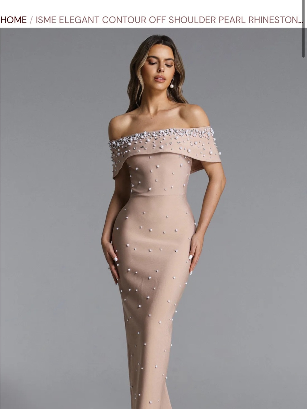 Strapless Pearl-Embellished Evening Gown - Nude